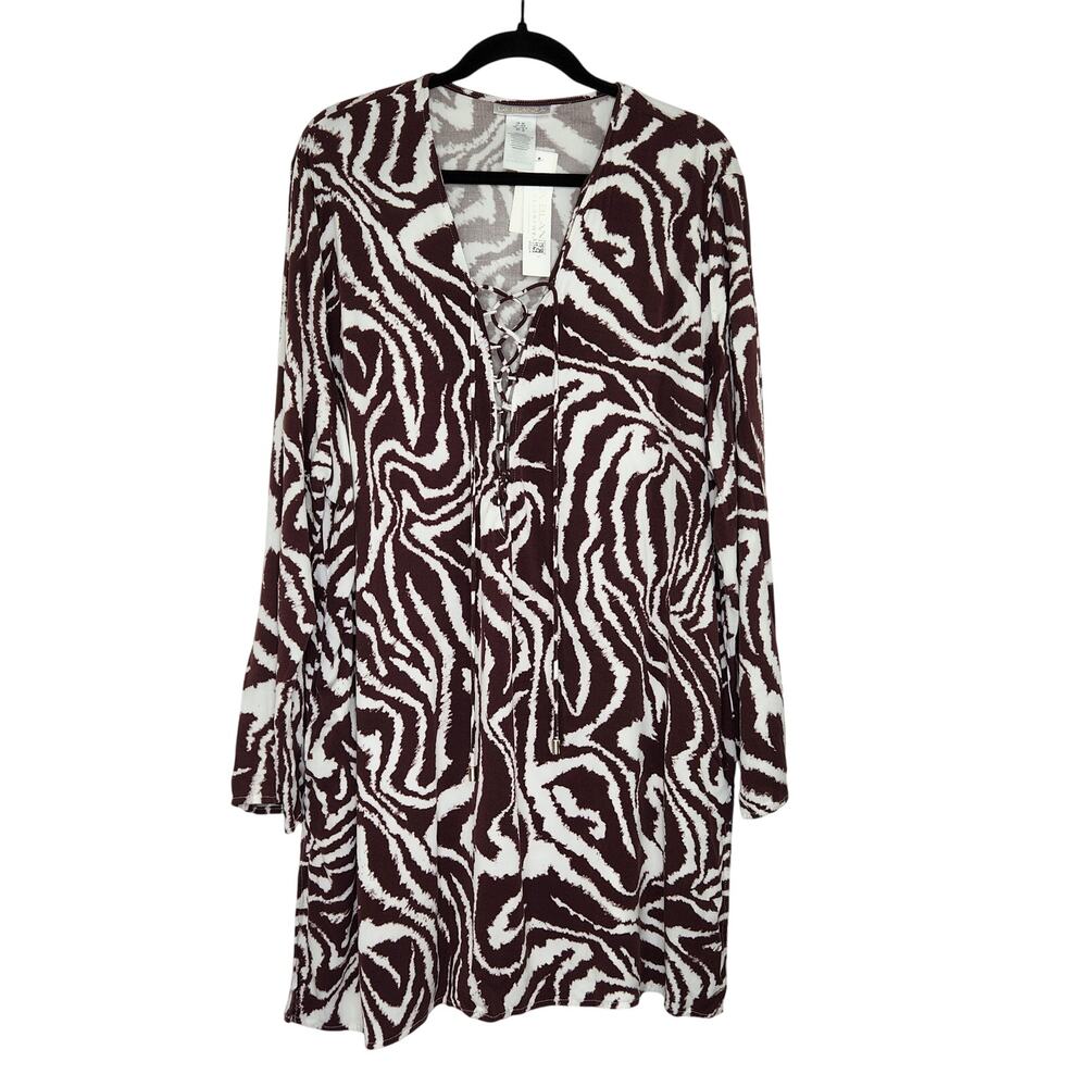 La Blanca Resort Wear Brown White Mini Dress Swim Cover Size 3X NWT